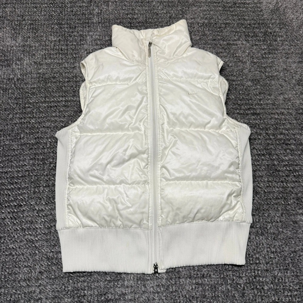 Nike Girls Puffer Vest Size L 12-14 White Full Zip Sleeveless Jacket